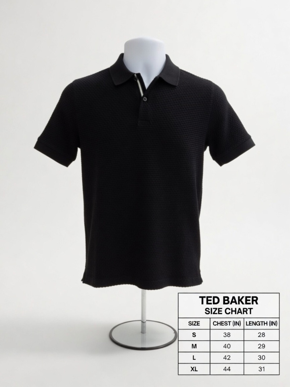 Ted Baker London Black Waffle Knit Polo Shirt - Size 2 (US Small / Regular Fit)